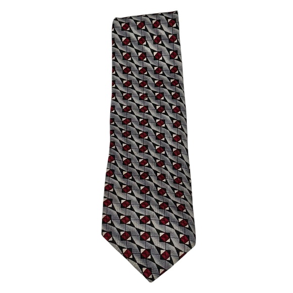Pierre Balmain 100% Silk Gray and Red Printed Mens Designer Tie - Picture 1 of 4